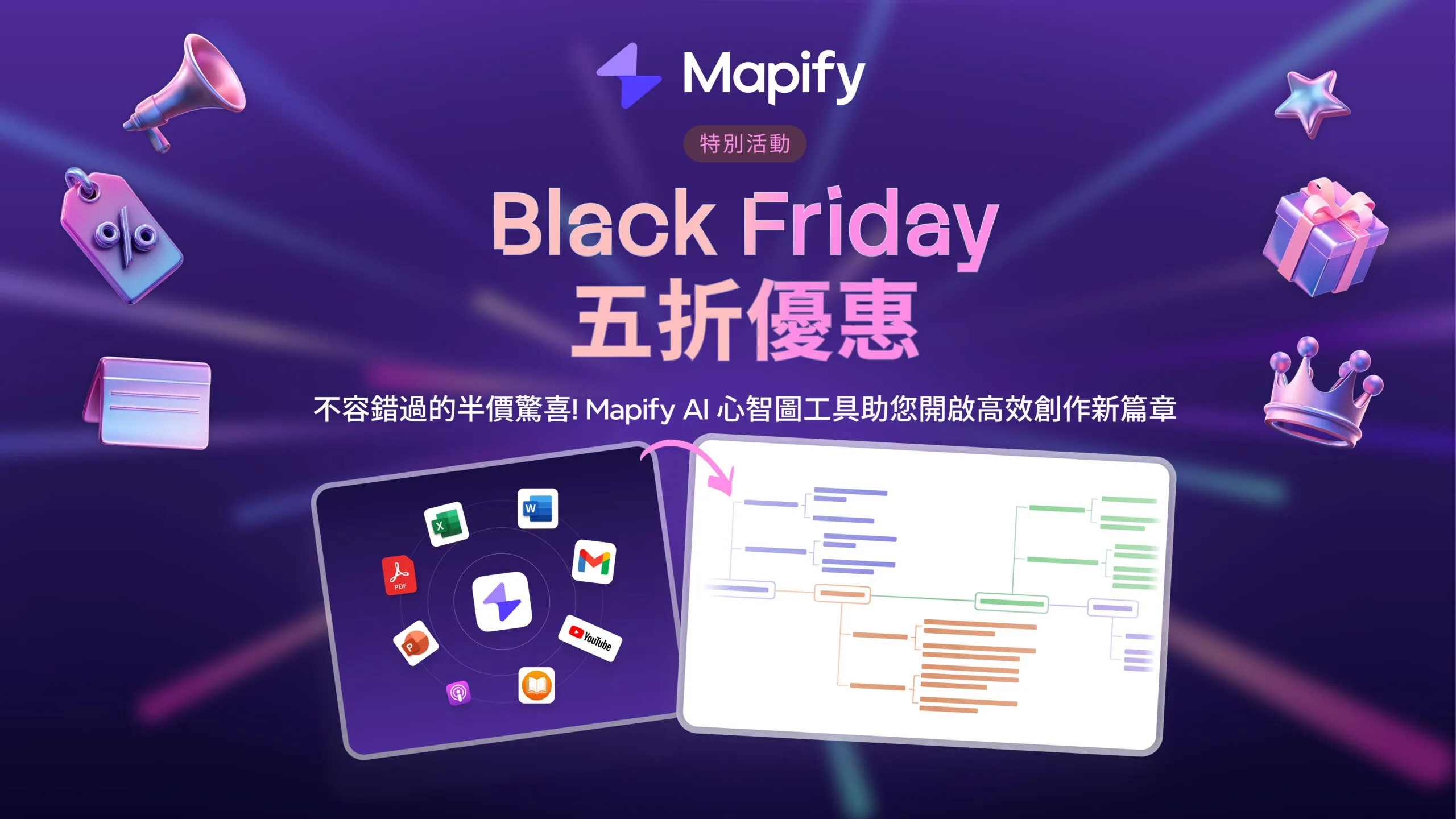 Mapify 黑色星期五特惠:AI 心智圖摘要年繳 5 折,立即免費試用 Mapify 黑色星期五特惠:AI 心智圖摘要年繳 5 折,立即免費試用